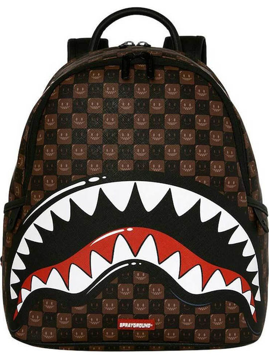 Sprayground School Backpack Junior High-High School Backpack Sharks In Paris WTF Bubble Brown Check Savage