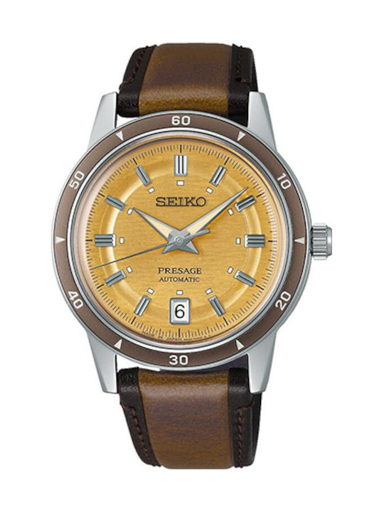 Seiko Style 60s Ανδρικό Ρολόι Αυτόματο με Καφέ Δερμάτινο Λουράκι