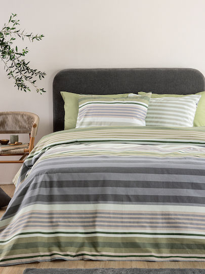 Palamaiki Flannel Beauty Σετ Παπλωματοθήκη Βαμβακερή 170x250cm Μονή με Μαξιλαροθήκη Πράσινη