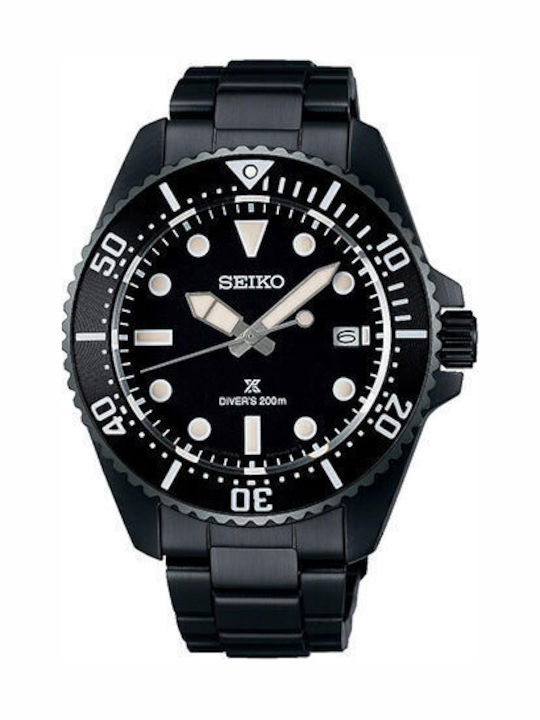 Seiko Ανδρικό Ρολόι Solar με Μαύρο Ατσάλινο Μπρασελέ