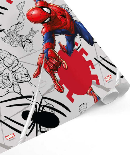 Опаковъчна Хартия За Подарък С Тема Spiderman Сива 30x15см