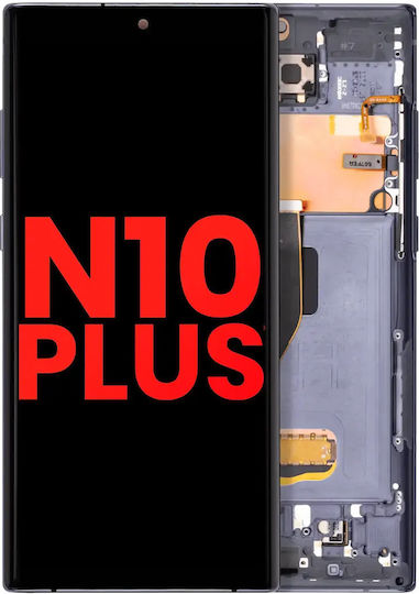 OLED Ersatzbildschirm mit Rahmen Samsung Galaxy Note 10+ 5G Aftermarket Plus Aura Schwarz