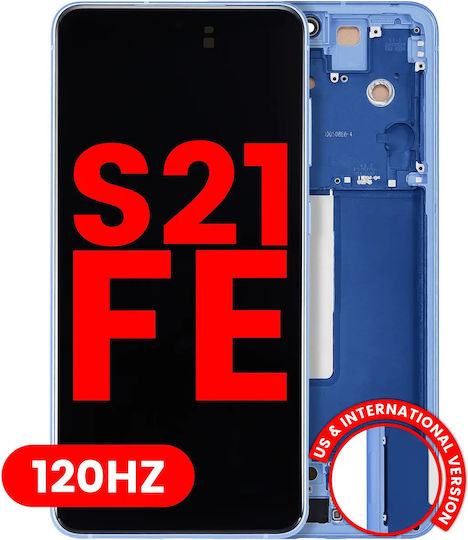 OLED Ersatzbildschirm für Mobiltelefone mit Rahmen Samsung Galaxy S21 FE 5G US & Internationale Version Nachbau Plus 120Hz Blau