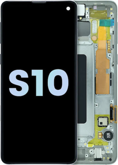 OLED Ersatzbildschirm mit Rahmen Samsung Galaxy S10 Service Pack Prism Silber