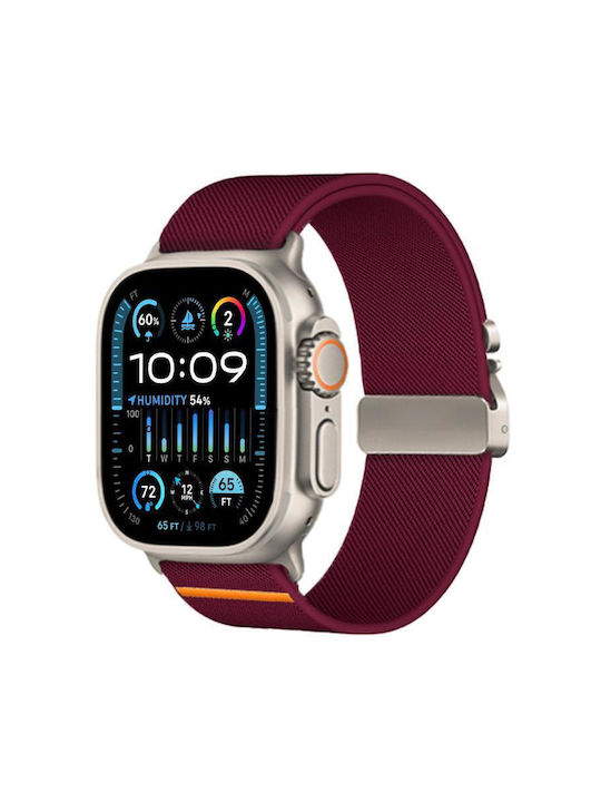 Apple Watch 42 44 45 46 49mm Xdfind Парашутна Каишка Еластичен Нейлон Виненочервен