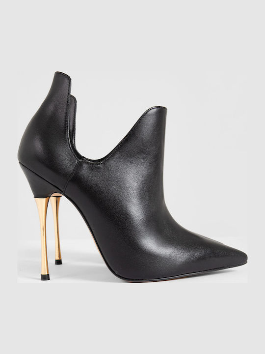 Leder Damen Stiefeletten Ankle Boots mit Hochabsatz Schwarz