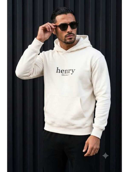 Henry Clothing Φούτερ με Κουκούλα Ecru