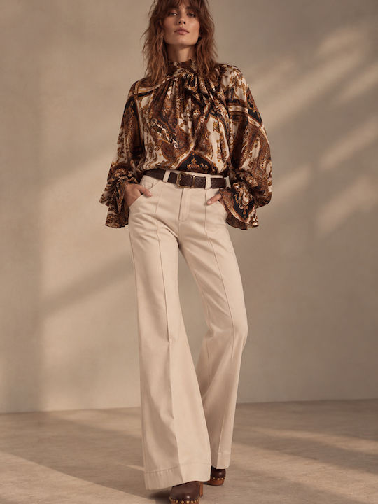 Pantaloni Dama Crem Costum Slim Fit