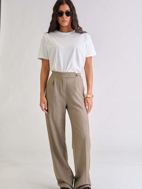 Decoro Women's Fabric Trousers Dark Beige