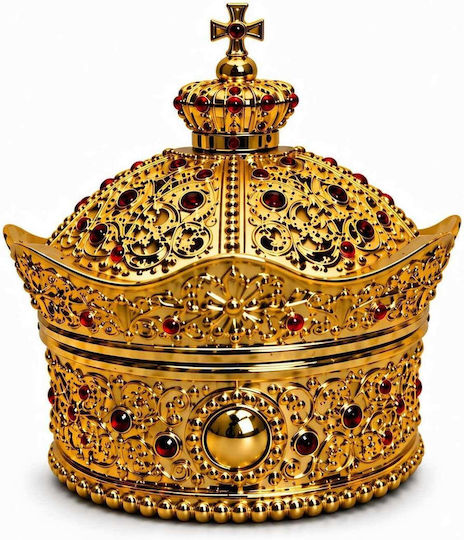 Gold Plated Reliquary Crown Shape Red Stones 13×12 Cm