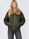 Leder Damenjacke für Winter Khaki