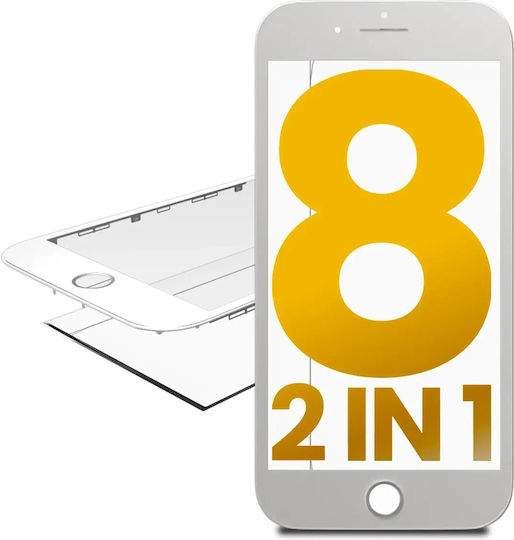 2 In 1 Front Glass + Frame Iphone 8 White 2 Pack