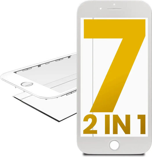 2 In 1 Front Glass + Frame Pre-installed Iphone 7 White 2 Pack