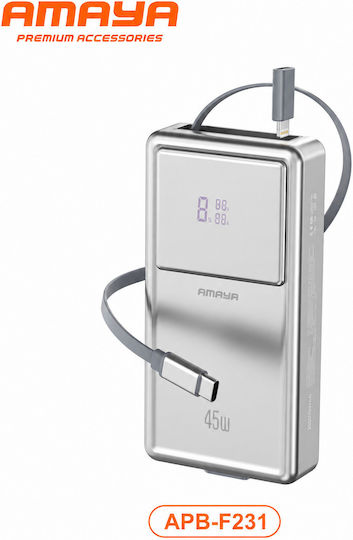 Amaya Apb-f231 Външна Батерия 20000mah 45w Вграден Кабел Usb-c – Сребриста