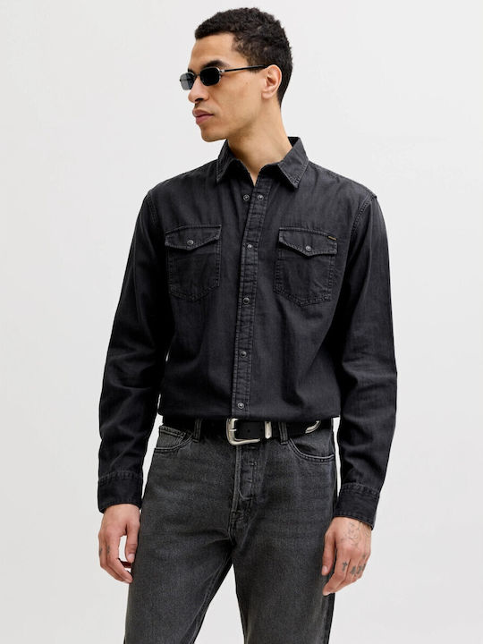 Jack & Jones Βαμβακερό Πουκάμισο Slim-Fit Black Denim