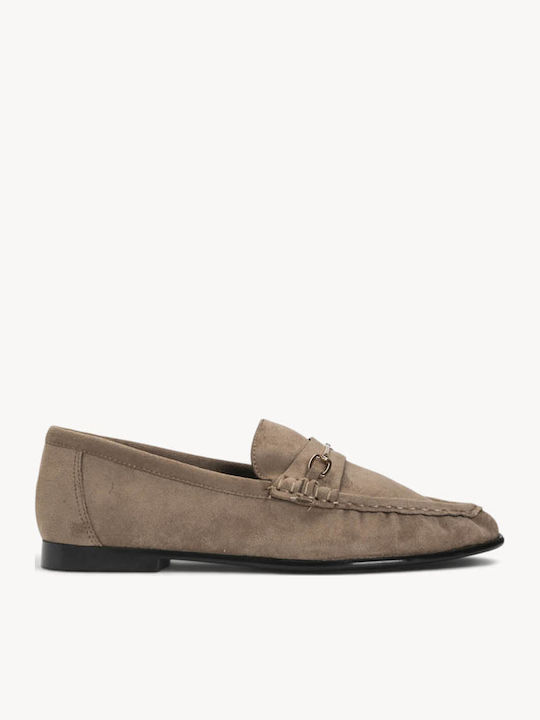 Beige Damen Mokassins Kastenförmige Metallische...