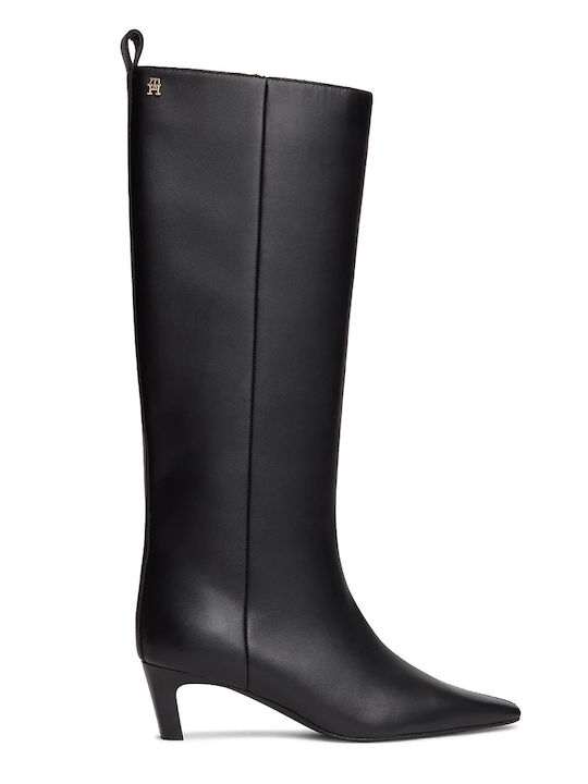 Leather Women's Boots with Medium Heel Black
