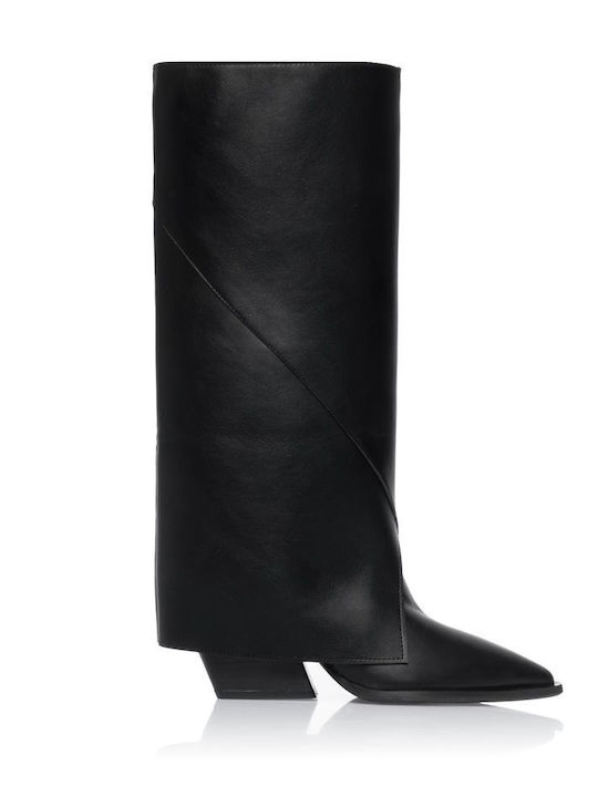 Leather Women's Boots with High Heel Black