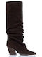 Leather Women's Cowboy Boots with High Heel Brown