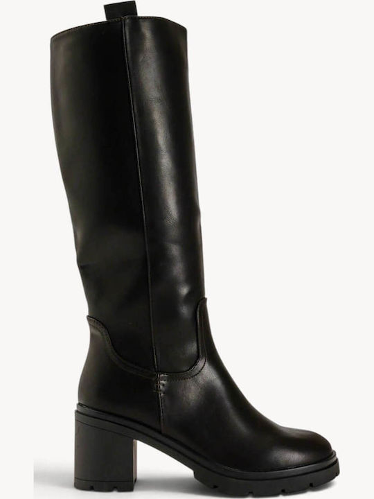 Braune Damenstiefel Traktorensohle Hochblockabsatz