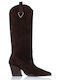 Leather Women's Cowboy Boots with High Heel Brown