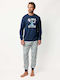 Admas Winter Herrenpyjama Marineblau