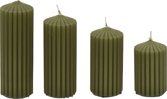 Set Of 4 Pieces Round Green Candles 8 10 12 14 Cm