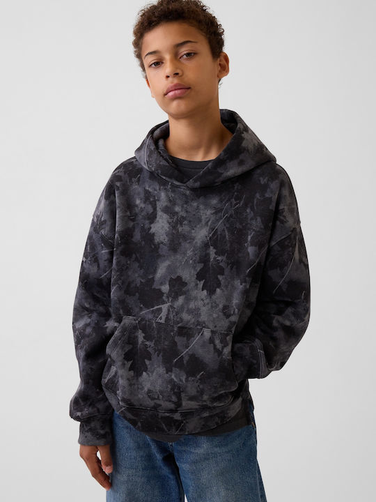 Fleece Kinder-Sweatshirt mit Kapuze und Taschen Schwarz Camo