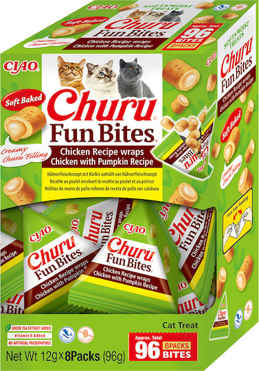 Churu Cat Fun Bites Răsfățuri Pentru Pisici Pui Dovleac Biluțe Moi Cu Umplutură Cremoasă 3 X 10 G