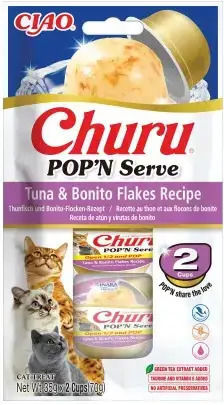 Ciao Churu Pop ’n Serve Gustare Umedă pentru Pisici Adulte cu Ton și Fulgi de Bonito Fără Cereale 4 X 14 G