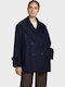 Γυναικείο Παλτό Dark Blue Oversized με Κουμπιά