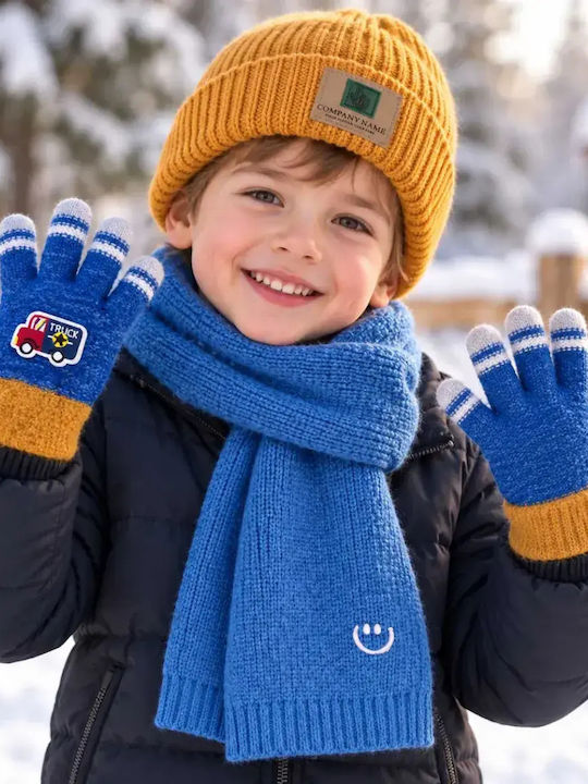Set Kids Beanie with Scarf & Gloves Knitted Blue