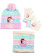 Kinder Beanies Set mit Schal und Handschuhen Gestrickt Rosa 3 Stück