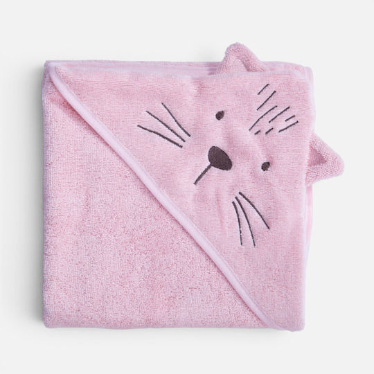 Nef-Nef Homeware Nef-Nef Homeware Baby-Badetuch mit Kapuze Cats Are Perfect Lotus Rosa 75x75cm