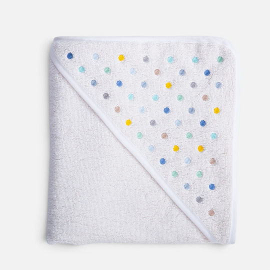 Nef-Nef Homeware Baby-Badetuch mit Kapuze Dots Ecru/Blau 75x75cm