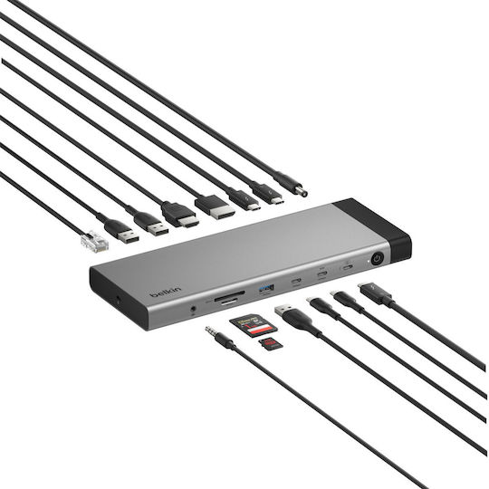 Belkin Докинг станция Connect Thunderbolt 5 с HDMI/DisplayPort 4K PD Ethernet и свързване на 2 монитора