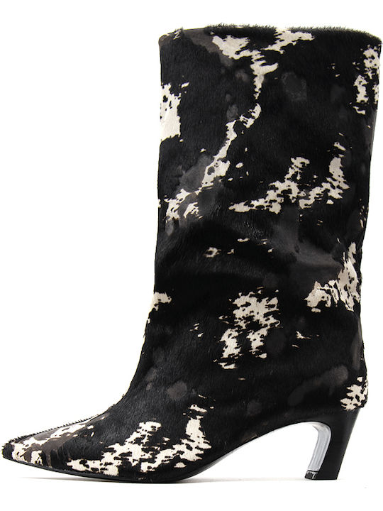 Vanya 01 Leder Damenstiefel mit Mittelhohem Absatz Grau