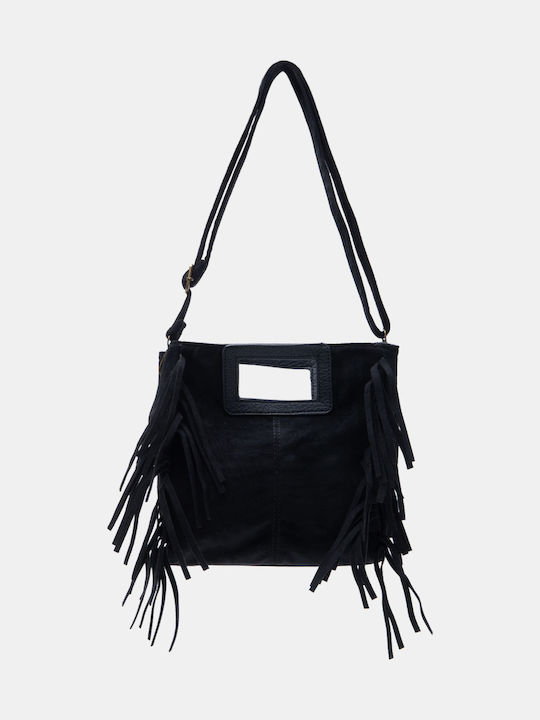 Stoff Damenhandtasche Schulter / Handtasche Wildleder mit Fransen Schwarz