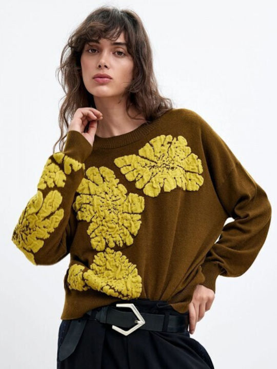 Damen Langärmeliges Wollpullover Khaki