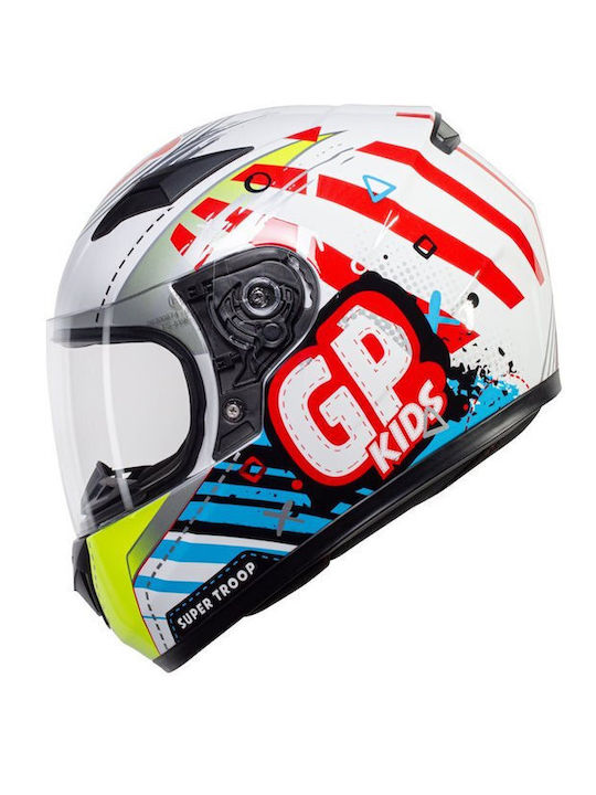 CMS GPkids Super Troop White/Yellow/Blue Kids Motorcycle Helmet Full Face ECE 22.06 1230gr