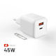 Fixed Încărcător Fără Cablu GaN cu Port USB-A și Port USB-C 45W Power Delivery Alb (Mini)