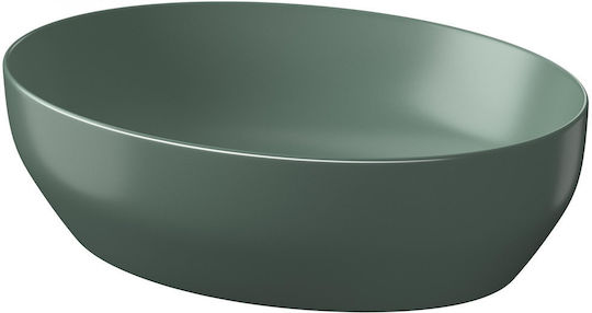 Cersanit Einbau Badezimmerwaschbecken Keramik mit Wasserhahn 50x38cm Grünes Matt