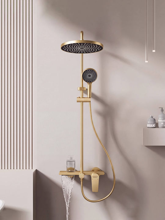 Naron Duschsäule mit Wannenbatterie Gold