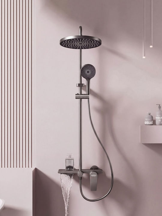 Naron Duschsäule mit Wannenbatterie Grau