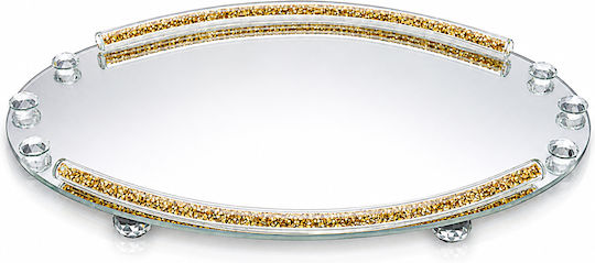Hochzeits Tablett aus Glas mit Goldenem Spiegel