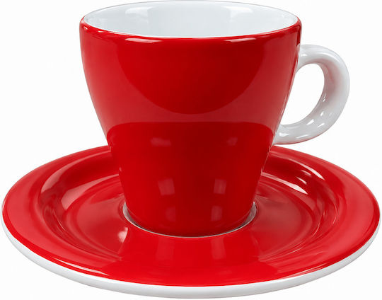AXA Porcelaine Tassen Kokkino Tee Tasse mit Weißem Unterteller 420