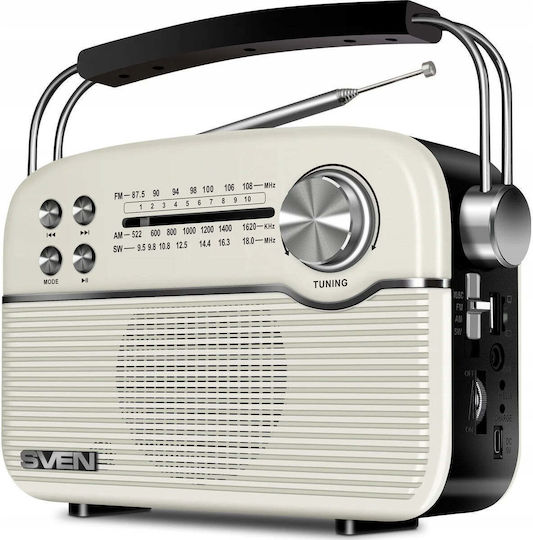 Sven SRP-500 Handheld Radio Wiederaufladbar mit Bluetooth und USB Weiß