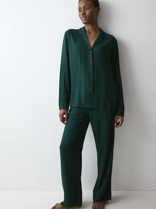 Triumph Winter Women's Pyjamas Set Dark Green Amourette Jacquard
