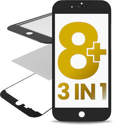 3 În 1 Sticlă Față + Cadru + Oca Preinstalat iPhone 8 Plus Premium Negru Pachet 2