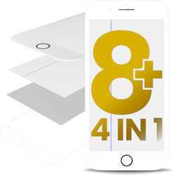 4 În 1 Sticlă Față + Polarizator + Cadru + Oca Preinstalat Iphone 8 Plus Alb Pachet 2 Bucăți